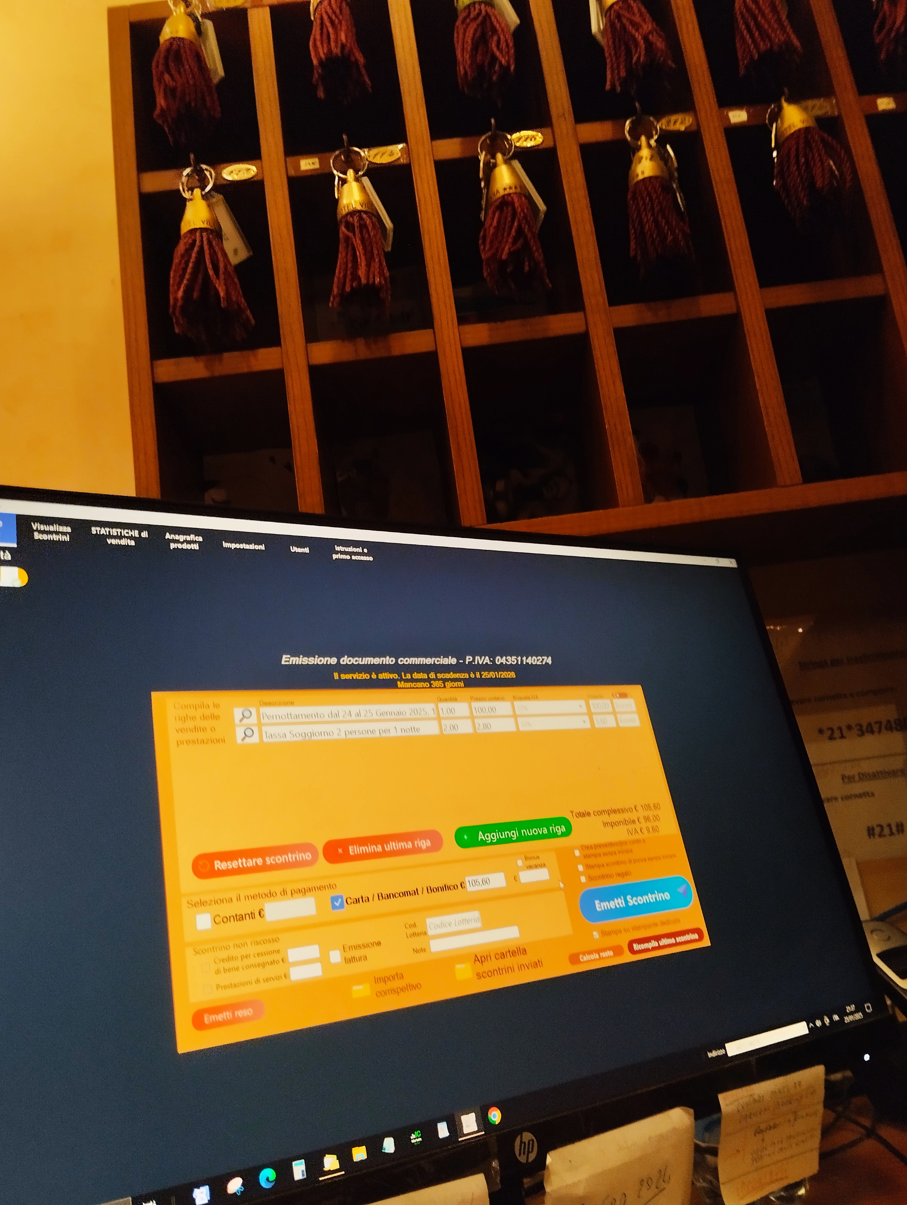 Registratore di cassa virtuale per hotel e B&B, installato su un PC Windows.